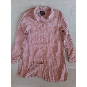 Tahari Women Medium Tunic Blouse Linen Canvas Heather Red Long Sleeve Buttons